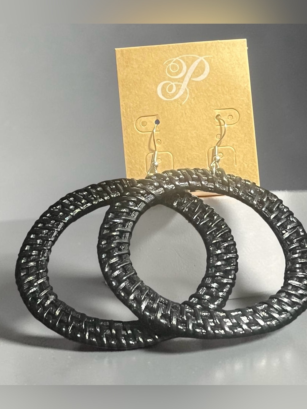 Plunder Black Textured Hoop Earrings